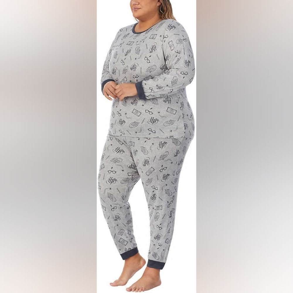 Harry Potter Wizard Print Pajama Set Discontinued Plus 3X 24-26 Gray NEW